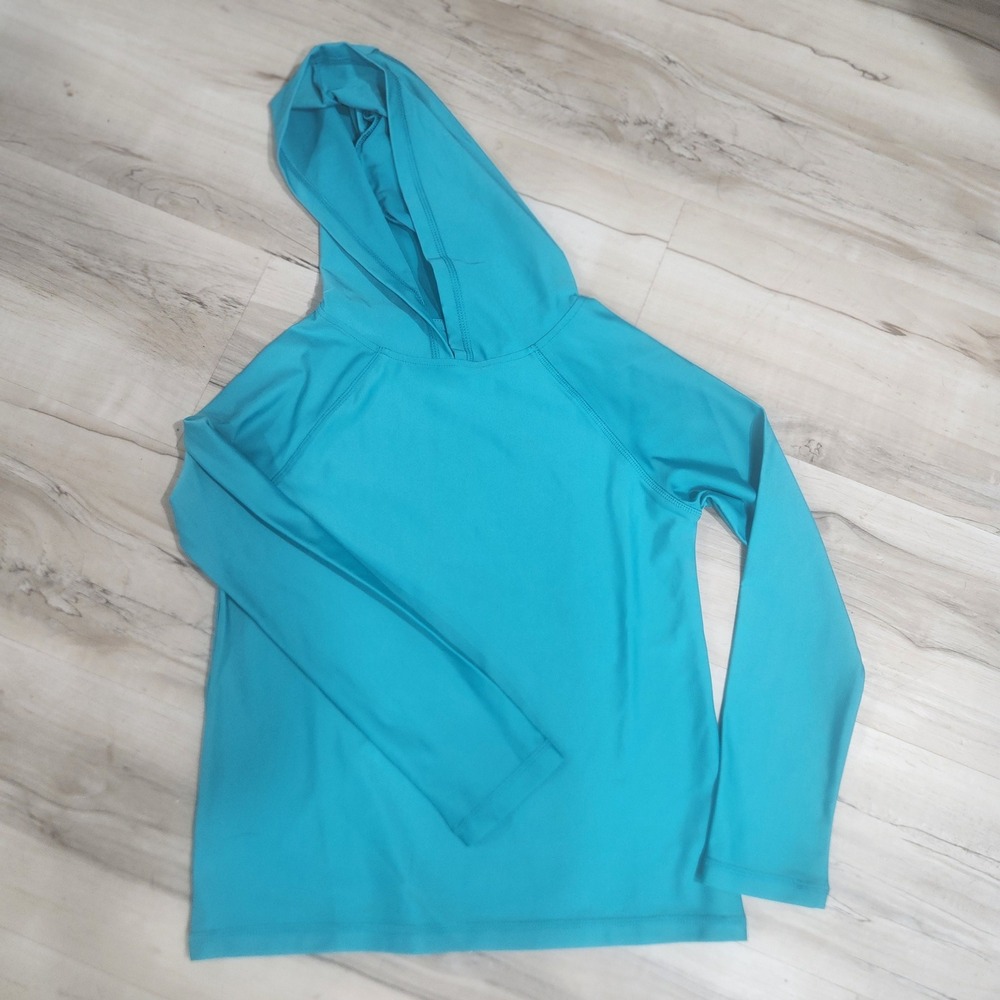 Wonder Nation Kids Turquoise Blue Long Sleeve Hooded Sun Shirt Size L 10-12